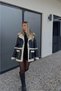 Women's Fur Lined Double Breasted Collar Black Leather Jacket Coat