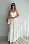 Women's White Elastic Waist Slit Long Skirt - 2