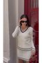 Atemoda V-Neck Knitwear with Hair Weave Skirt - 3