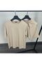 Men's Cream Corduroy Comfortable Loose Fit Loose T-Shirt Shorts Set - 4
