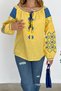 Women's Yellow Tassel Detailed Embroidered Balloon Sleeve Cotton Blouse - 2