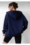 Women's Hooded Oversize Navy Blue Zippered Cardigan - 2
