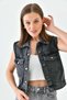 Women's Shirt Collar Pocket Detailed 100% Cotton Denim Vest Jacket - 2