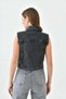 Women's Shirt Collar Pocket Detailed 100% Cotton Denim Vest Jacket - 5