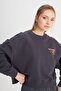 Relaxed Fit Wide Cut Crew Neck 100% Cotton Black Sweatshirt - 2