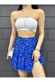 Women's Blue Floral Patterned Summer Shorts Skirt - 5