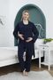 2384 Women's Maternity Pajamas Set - Three-Piece Dressing Gowns, Short Sleeves, Navy Blue