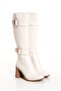 Women's Beige Round-Toe Boots with Buckle Detail - 3