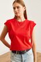 Women's Red Sleeve Detail Cotton T-Shirt Tsh- 19000819 - 3