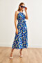 Women's Daisy Cobalt Blue Halter Neck Belted Woven Viscon Dress Elb- 19001548 - 5