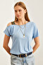 Women's Baby Blue One Shoulder Ethnic Garnished Blouse Blz- 19000194 - 5