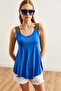Cobalt Blue Asymmetrical Viscose Blouse - Ethnic Strap BLZ- 19002703 - 3