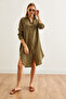 Women's Khaki Side Oval Slit Muslin Shirt Dress Elb- 19002243 - 4