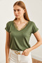 Women's Khaki Collar Lace Loose Viscose Blouse Blz- 19000873 - 5