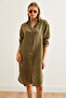 Women's Khaki Side Oval Slit Muslin Shirt Dress Elb- 19002243 - 8