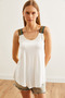 Women's Ecru Ethnic Strappy Asymmetrical Knitted Viscose Blouse Blz-19002703 - 2