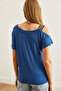 Women's Indigo One Shoulder Ethnic Garnished Blouse BLZ-19000194 - 2