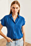 Women's Indigo Bat Woven Bodrum Shirt Gml-19000998 - 4