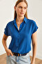 Women's Indigo Bat Woven Bodrum Shirt Gml-19000998