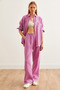 Women's Purple Elastic Waist Pocket Muslin Pants Pnt- 19000279