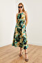 Women's Tie-Dye Stone Halter Neck Belted Woven Viscon Dress Elb- 19001548 - 7