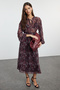 Multicolor Floral Hem Waist Opening Maxi Lined Woven Winter Dress Twoaw25El00179