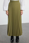 Khaki Pleated Woven Skirt Tctss24Ee00010 - 6
