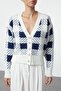 Ecru Soft Textured Plaid/Checkered Knitwear Cardigan Twoaw25Hi00285 - 4