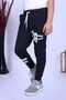 Or Printed Boy's Black Sweatpants with Elastic Waist Detail and Double Pockets - 3