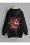 Men's Black Hooded Back Printed Sweatshirt Autumn Winter Season