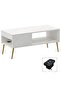 Modern Coffee Table with USB Port & Storage - White Levanto Marble Finish
