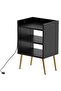 Modern Night Stand with USB A/C Ports & 3 Open Shelves - Black, Easy Assembly
