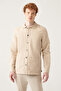 Men's Beige Plain Three Pocket Linen Jacket Shirt A21y6030