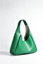 Women's Green Faux Leather Hand and Shoulder Bag with Zippered Interior Compartment