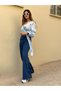 Dark Blue Extra High Waist Lycra Palazzo Wide Leg Wide Leg Jean Trousers