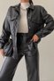 Black Double Pocket Snap Fastener Faux Leather Jacket - 3