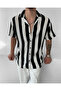 Viscose Short Sleeve BlacK and White Striped Shirt - 2