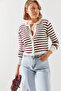 Women's Ecru Burgundy Striped Sweater 20247506 - 6