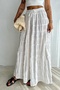 Women's White Elastic Waist Slit Long Skirt