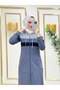 بدلة حجاب نسائية 2 قطعة قماش خيطين n-05216 _ رمادي - 2