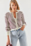 Women's Ecru Burgundy Striped Sweater 20247506