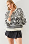 Women's Ecru Black Jacquard Sweater 20246194 - 6