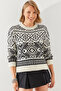 Women's Ecru Black Jacquard Sweater 20246194