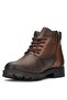 Casual Men's Brown Boots Lace-Up Patterned Serrated Sole Buckle Detailed Outdoor Shoes 504 - 2