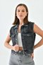 Women's Shirt Collar Pocket Detailed 100% Cotton Denim Vest Jacket - 3
