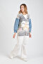 Hatunatila Denim Detailed Patterned Long Sweater Cardigan - 1180-11 - 3