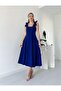 Midi Flared Dress with Bow Tie and Shoulder Detail - 3