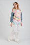 Hatunatila Denim Detailed Patterned Long Sweater Cardigan - 1180-14 - 4
