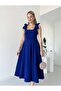 Midi Flared Dress with Bow Tie and Shoulder Detail - 5