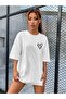 Women's Small Heart Printed Oversized T-Shirt